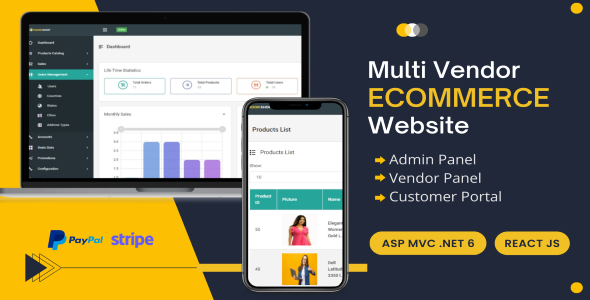 Multi Vendor eCommerce Website in ASP MVC .NET 6 and React Js