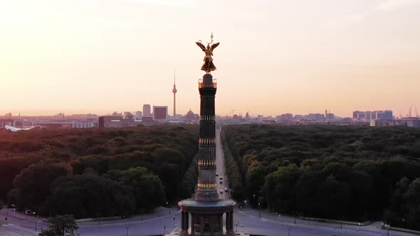 Berlin Victory Column Aerial view at sunrise, Berlin, Germany