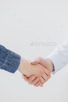 nd or handshake of two business partners or friends who have reached an agreement, signed a contract, made a purchase or sale of real estate, business and invested finances profitably, business partners seal their business relationship with a handshake, a symbol of reliability and trust