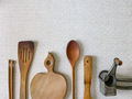 Wooden old kitchen tools on the neutral backdrop - PhotoDune Item for Sale