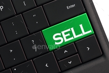 cept. Green computer key on keyboard that says SELL. Concept of any store business company auction website you can sell items or services on.  MargJohnsonVA