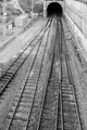 Empty train tracks leading into dark tunnel.  - PhotoDune Item for Sale
