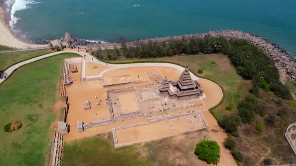 Arial view of Shore Temple of Mahabalipuram. The Shore Temple is so named because it overlooks the s