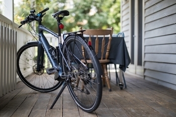 Ebike on porch of house