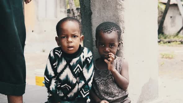 Portrait of Local African Children in a Poor Village Near Slum Zanzibar Africa