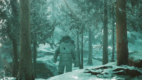 Astronaut Exploring Forest in Snow alt