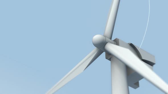 Energy-Saving Innovation. Close-up. White Blades and Wind Turbine Working. Power