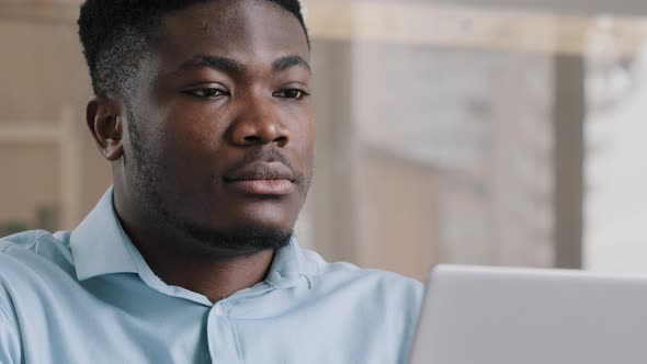 Closeup Calm African Businessman Male Ethnic Director American Freelancer Web Designer Work Online