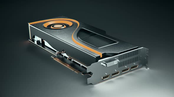 Presentation of new GPU. Isolated Graphics processor unit. New technology. 4k