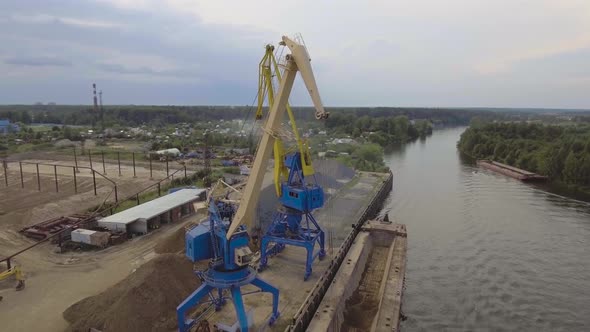 Aerial viewRiver Port with Cranes and Ships