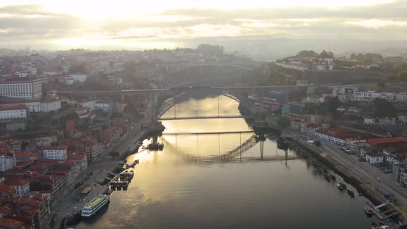 Porto in Portugal, aerial drone cityscape view 4k