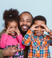 Black father and two diverse kids looking happy and having fun  - PhotoDune Item for Sale