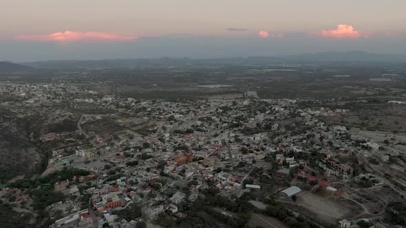 Panoramic View Of Pueblo Magico Near Peña de Bernal Monolith During Sunset In San Sebastian Bernal,