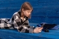 A young happy girl is chatting in a video chat.
 - PhotoDune Item for Sale