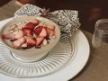 Hot oatmeal cereal with strawberries, almonds, cranberries and almond milk in a stoneware bowl - PhotoDune Item for Sale