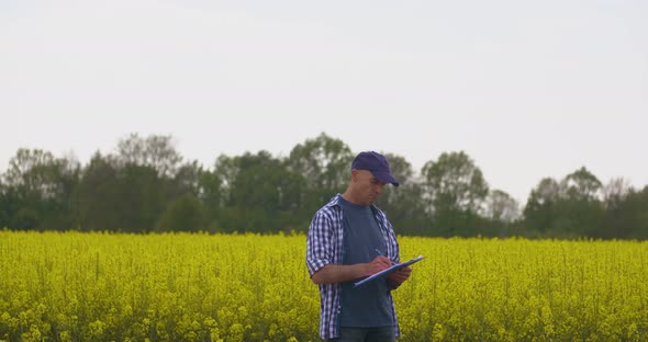 Agriculture Farmer Examining Field Modern Farming