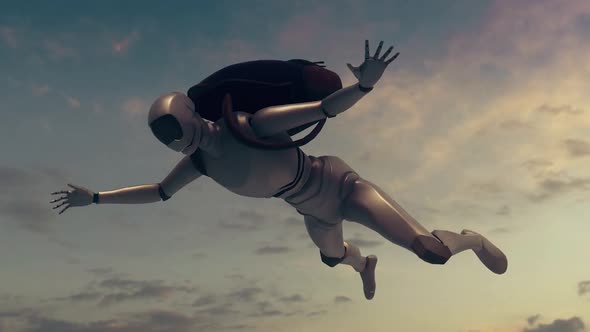 Robot Skydiving Or Falling In Sky Hd