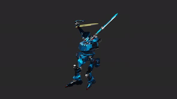 The robot acts in the style of Wide Arm Spell Casting and wields a double sword