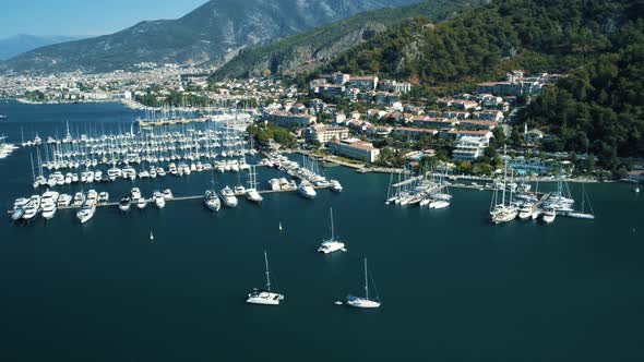 View From Drone of Modern Turkish City and Beach Resort of Fethiye