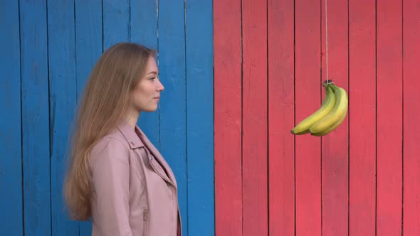 Girl on Colourful Wooden Eco Background