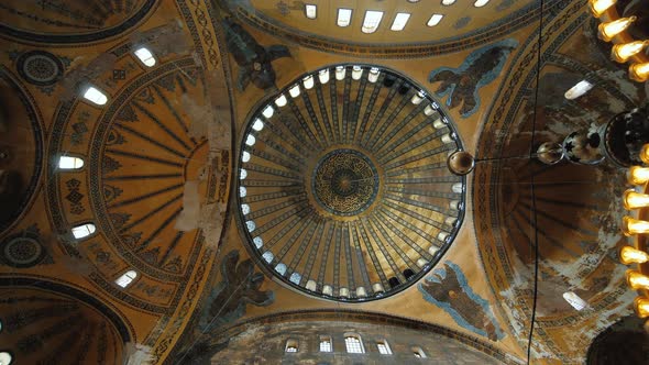 Ancient Interior of Hagia Sophia Aya Sofia Mosque Mosaic Architecture of Dome