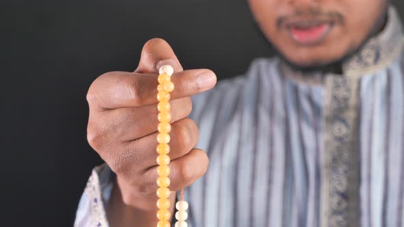 Muslim Man Praying During Ramadan, Close Up 