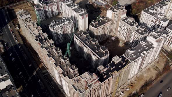 Residential Complex Under Construction on a Large Construction Site Drone View