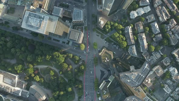 Overhead City From Above View of Frankfurt Am Main Center Streets with Skyscraper Roof in