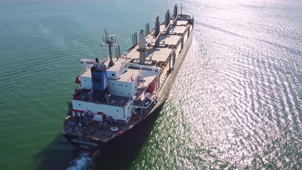 Large General Cargo Ship Tanker Bulk Carrier Aerial View