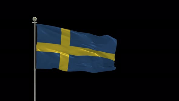 Sweden Flag Pole Looping  Animation Include Alpha Channel