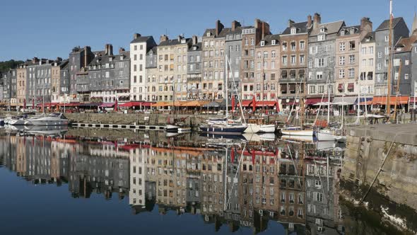 HONFLEUR, FRANCE - SEPTEMBER 2016 Northern Normandy and The Vieux Bassin   with port   water reflect