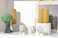 modern trendy loft house decor, beeswax candles, concrete boxes and vases. - PhotoDune Item for Sale