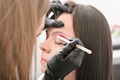 Makeup artist during facial hair removal procedure. Styling of eyebrows.  - PhotoDune Item for Sale