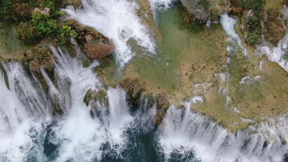 Aerial view of amazing Skradinski buk waterfall in Krka National Park, Croatia