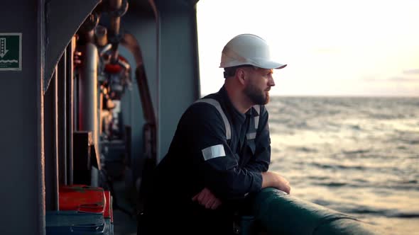 Marine Deck Officer or Chief Mate on Deck of Offshore Vessel or Ship