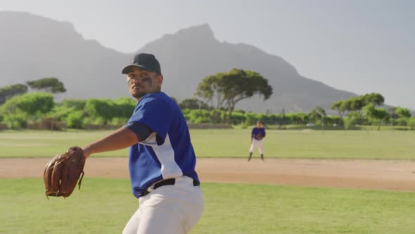 Baseball player throwing a ball during a match