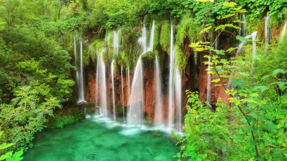 Seamless Loop Cinemagraph Video of Waterfall Landscape in Plitvice Lakes Croatia