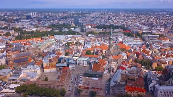 Beautiful Aerial View Over Riga City with Old Town