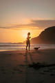A Girl and a Dog Running on the Beach during the Sunset - PhotoDune Item for Sale