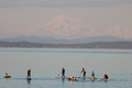 Paddle boarding on calm ocean facing cape snowed mountain  - PhotoDune Item for Sale