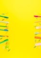 Back to school concept. Colorful stationery writing tools on yellow background.  - PhotoDune Item for Sale