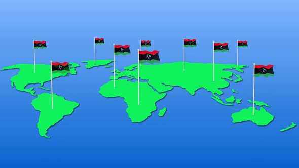 Flag Of Libya Wavy Animated On Earth Map