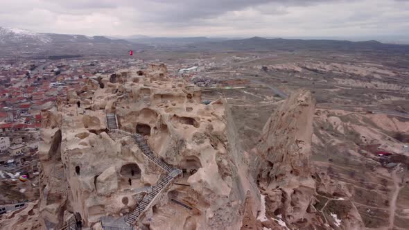 Ancient town and a castle of Uchisar dug from a mountains , Cappadocia, Turkey