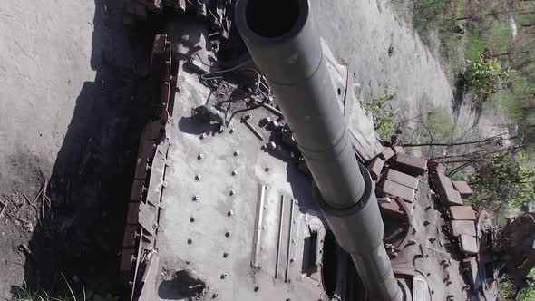 Vertical Video of a Destroyed Russian Military Equipment During the War in Ukraine