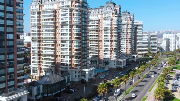 Skyscrapers on the Pacific ocean Buildings (Vina del Mar, Chile) aerial view