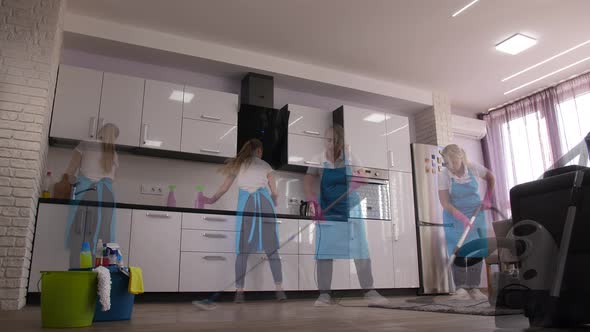 Hardworking Female Cleaners During Home Cleaning