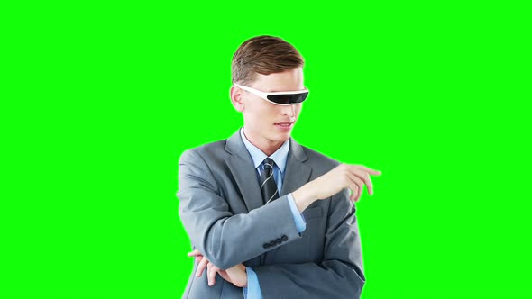 Businessman using virtual reality glasses