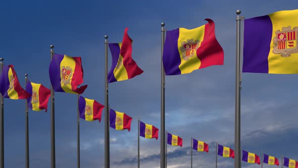 The Andorra Flags Waving In The Wind  - 4K