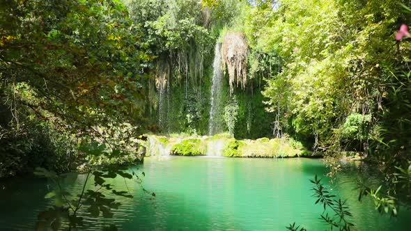 Kursunlu Waterfall Near Antalya City in Turkey, Nature Travel Background, Autumn Time