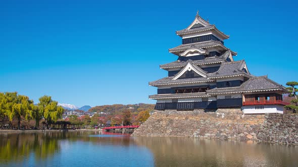 Time Lapse 4k of Matsumoto Castle with blue sky in Nagano